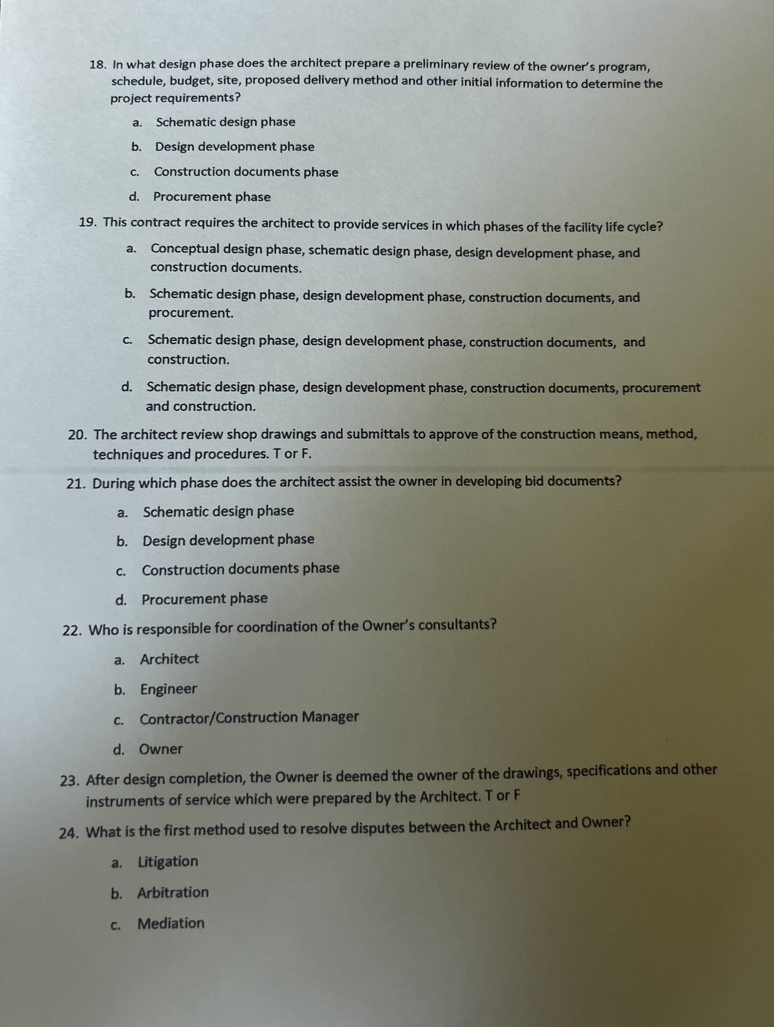 In what design phase does the architect prepare a