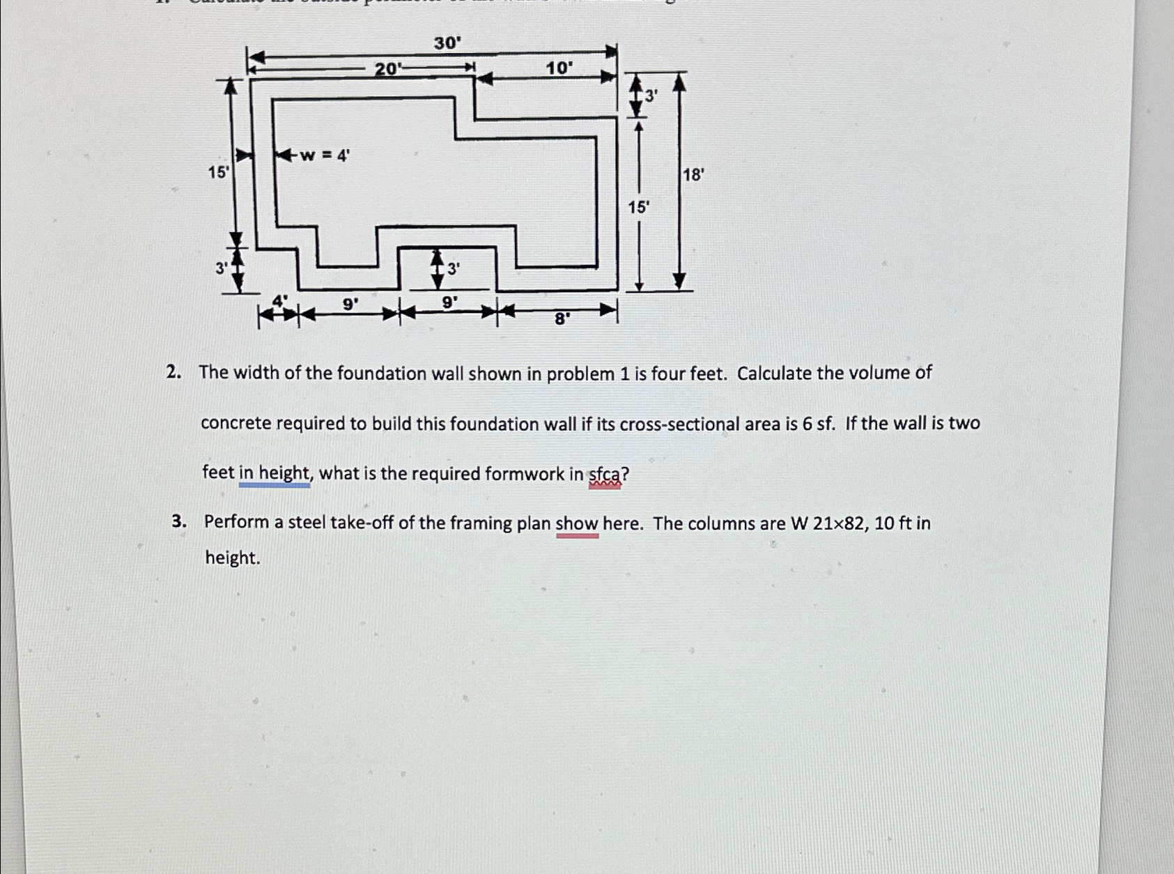 The width of the foundation wall shown in problem