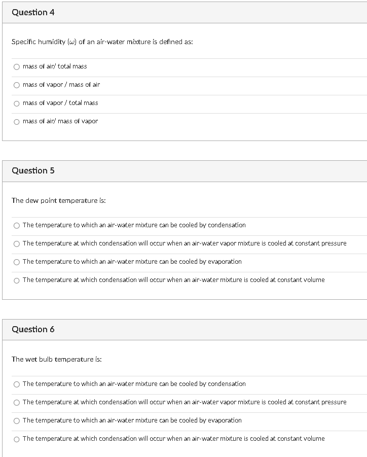 Question 4 Specific humidity ( ) of an air -