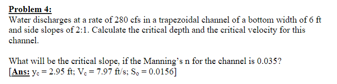 Problem 4 : Water discharges at a rate of 2 8 0