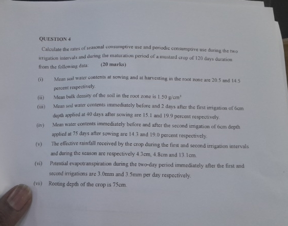QUESTION 4 Calculate the rates of seasonal