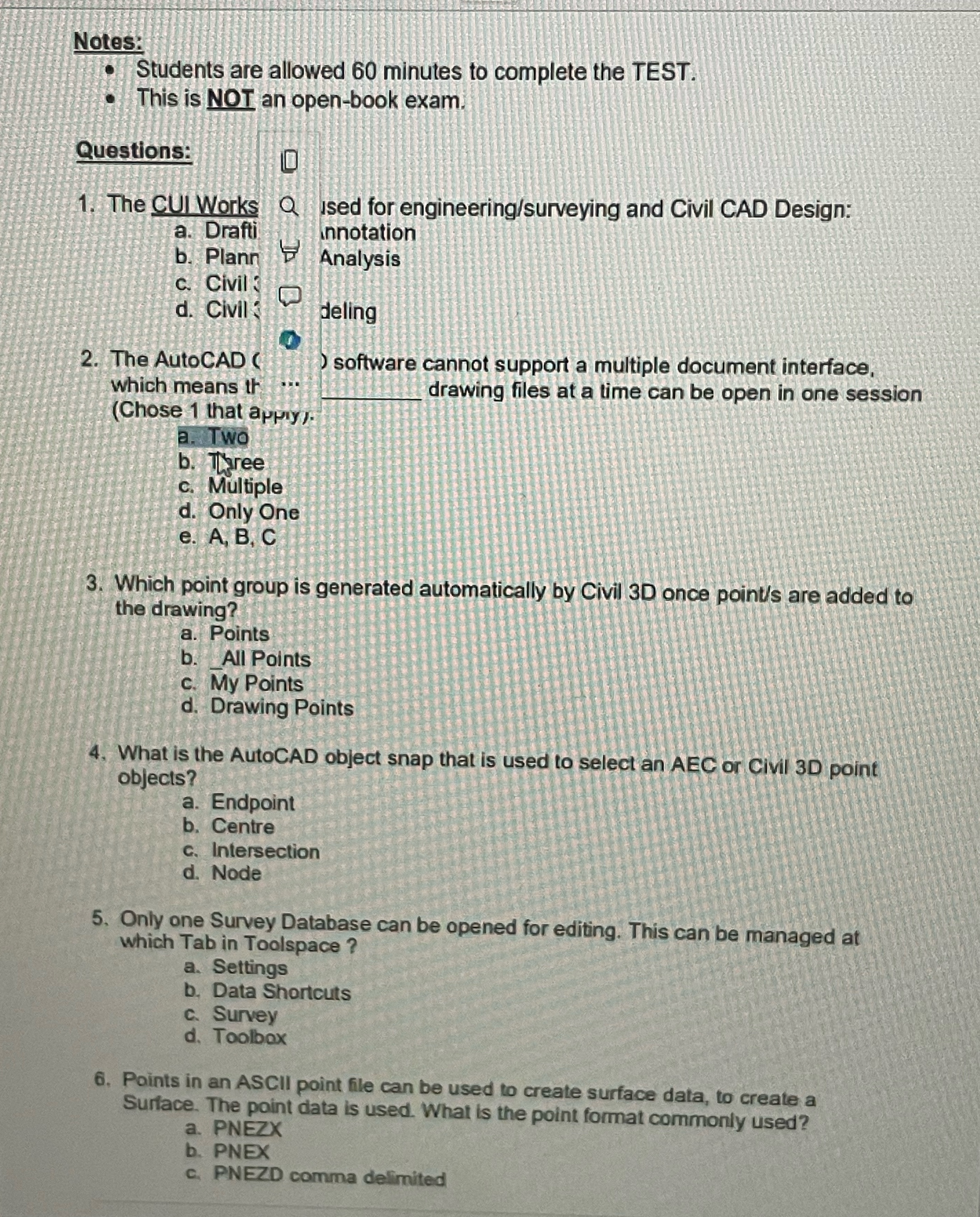 Notes: Students are allowed 6 0 minutes to
