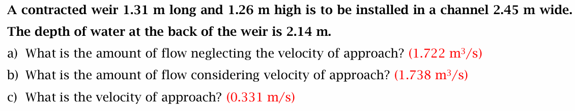 A doubly contracted weir 1 . 3 1 m long and 1 . 2