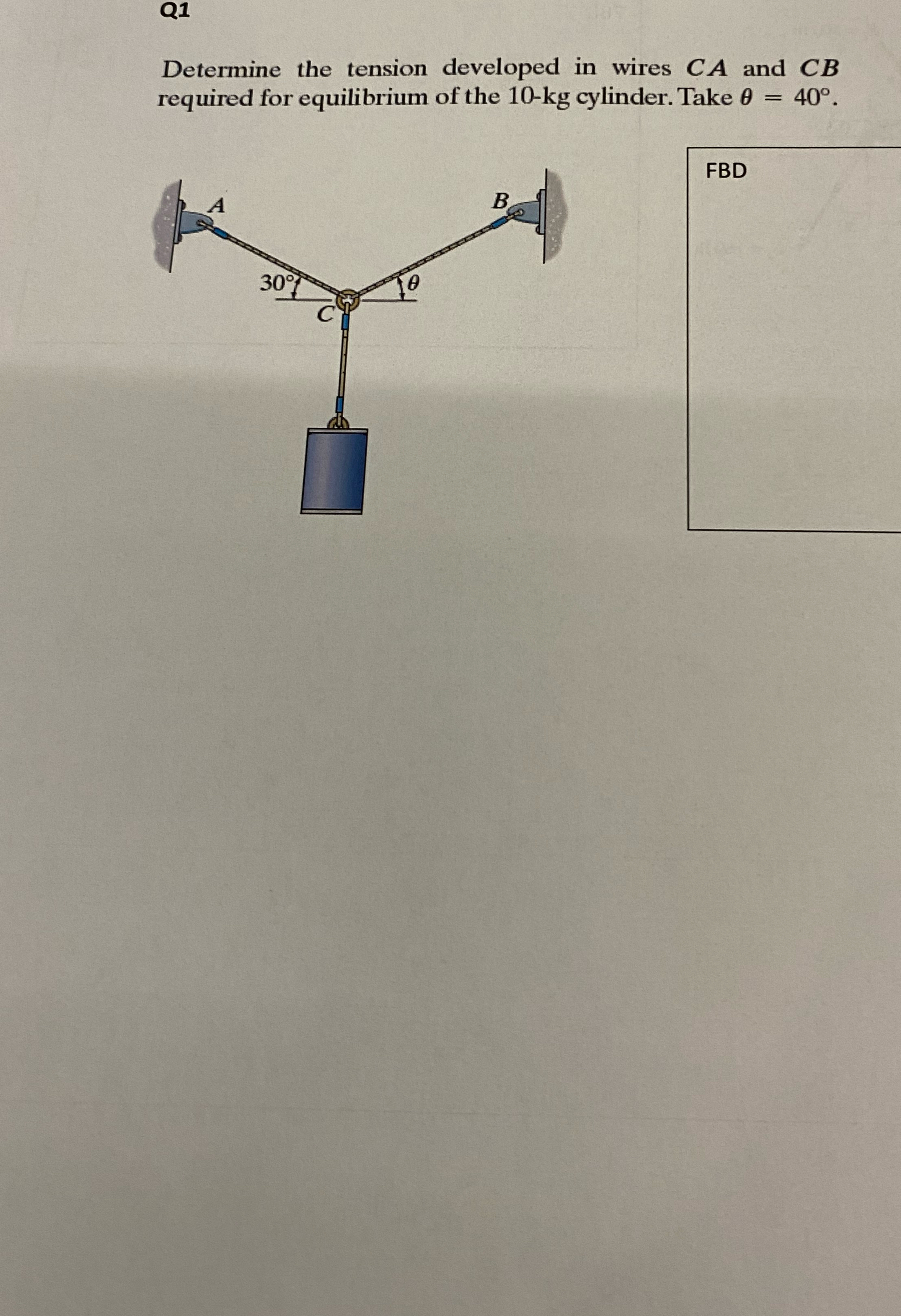 Q 1 Determine the tension developed in wires C A