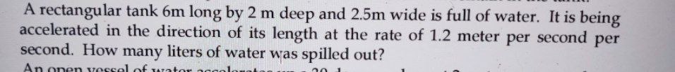 A rectangular tank 6 m long by 2 m deep and 2 . 5