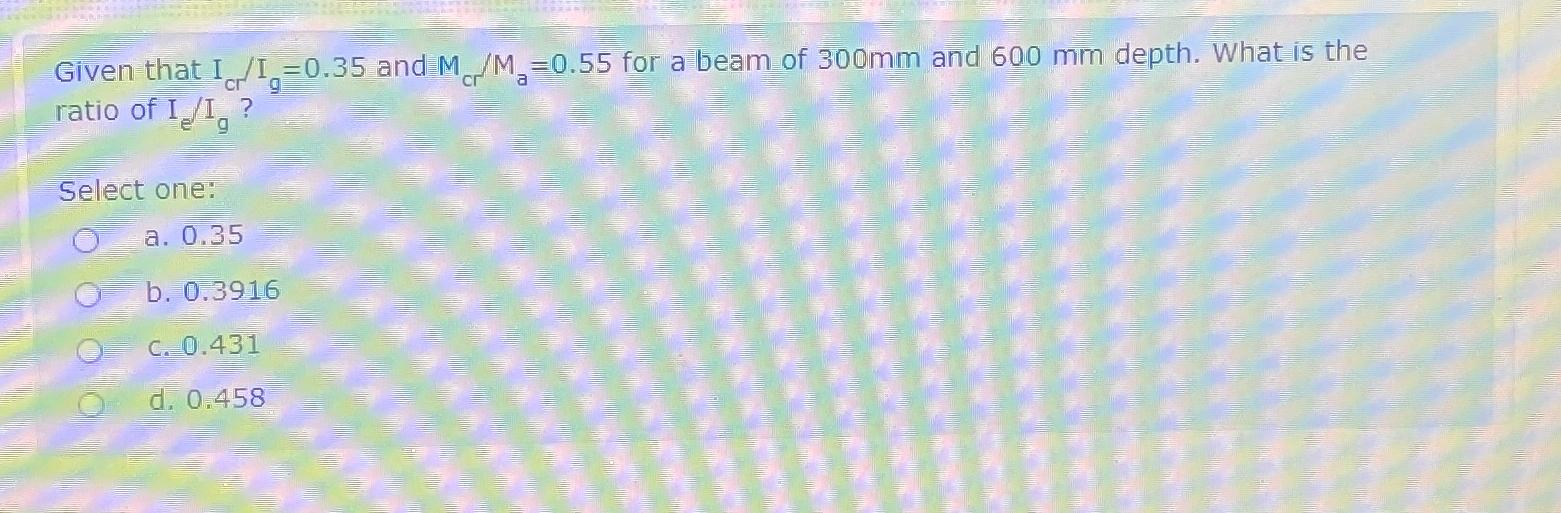 Given that I c r I g = 0 . 3 5 and M c r M a = 0