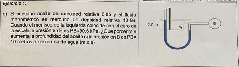 Ejercicio 1 . a ) B contiene aceite de densidad