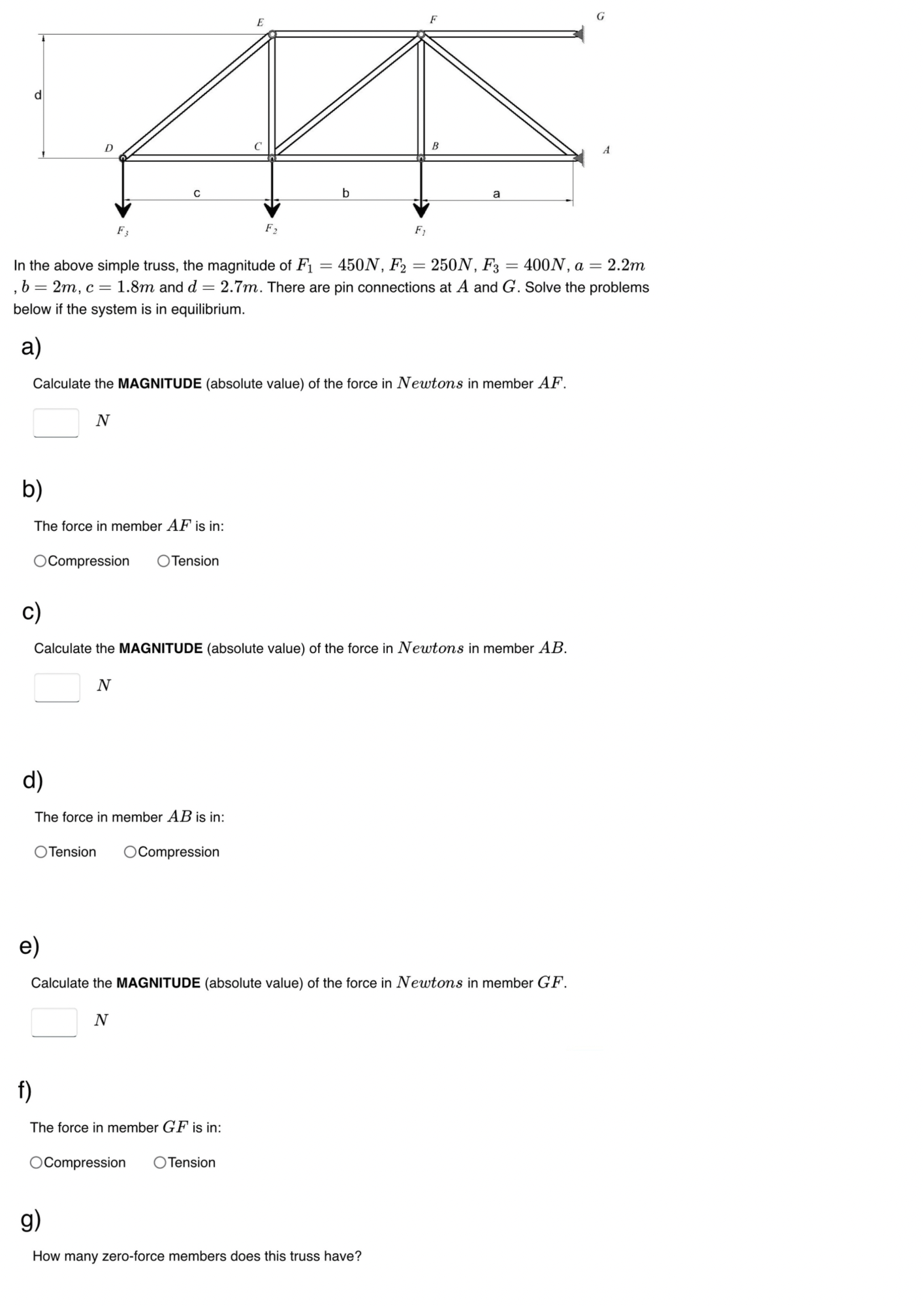 In the above simple truss, the magnitude of F 1 =