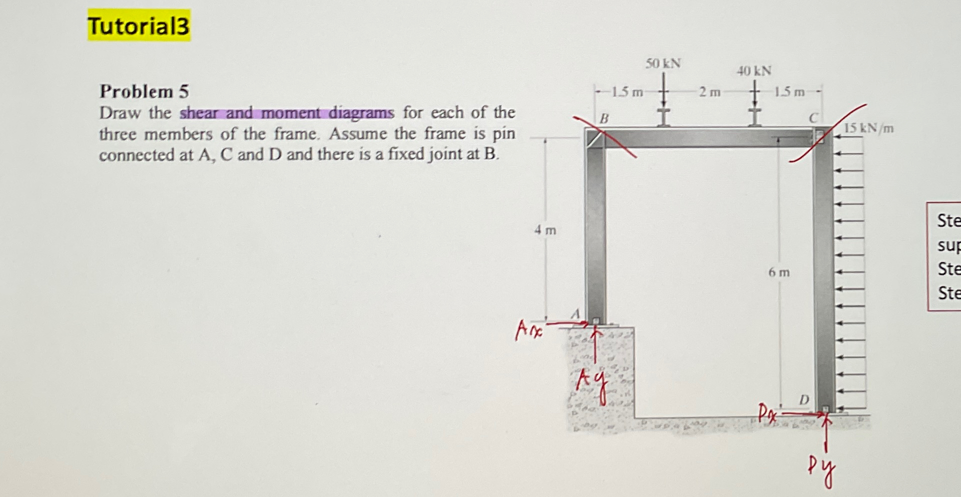Tutorial 3 Problem 5 Draw the shear and moment