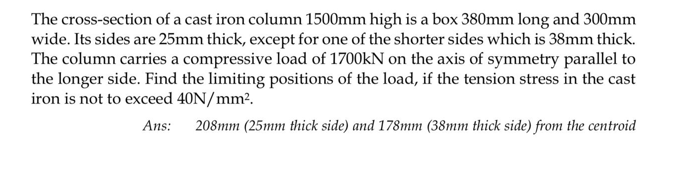 The cross - section of a cast iron column 1 5 0 0
