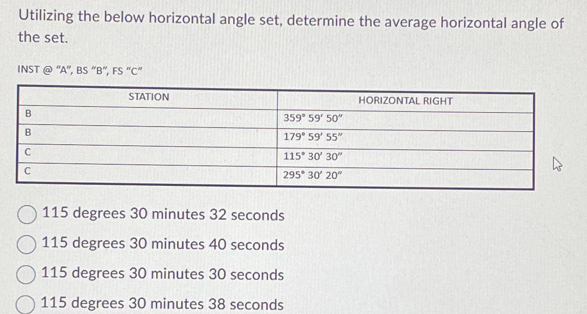 Utilizing the below horizontal angle set,