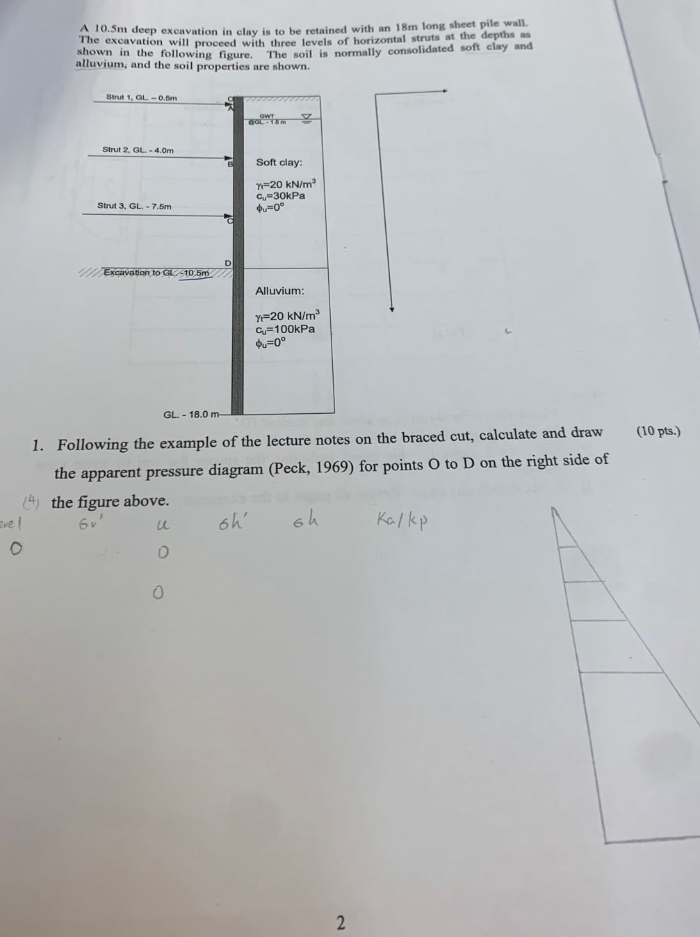 A 1 0 . 5 m deep excavation in clay is to be