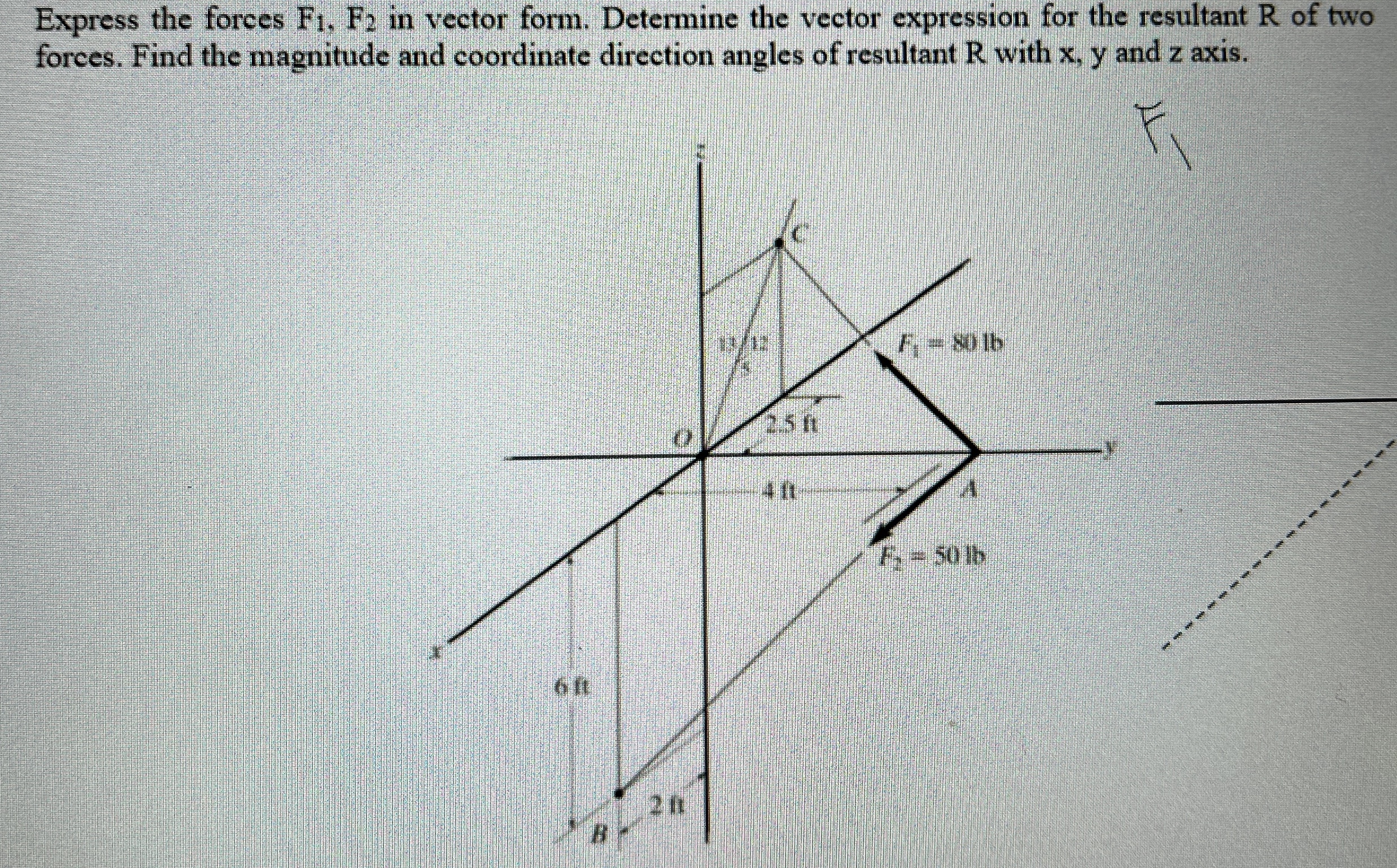 Express the forces F 1 , F 2 in vector form.