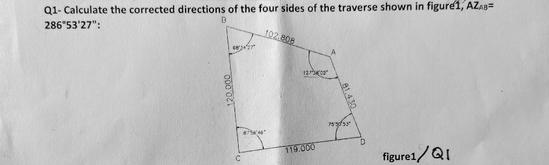Q 1 - Calculate the corrected directions of the