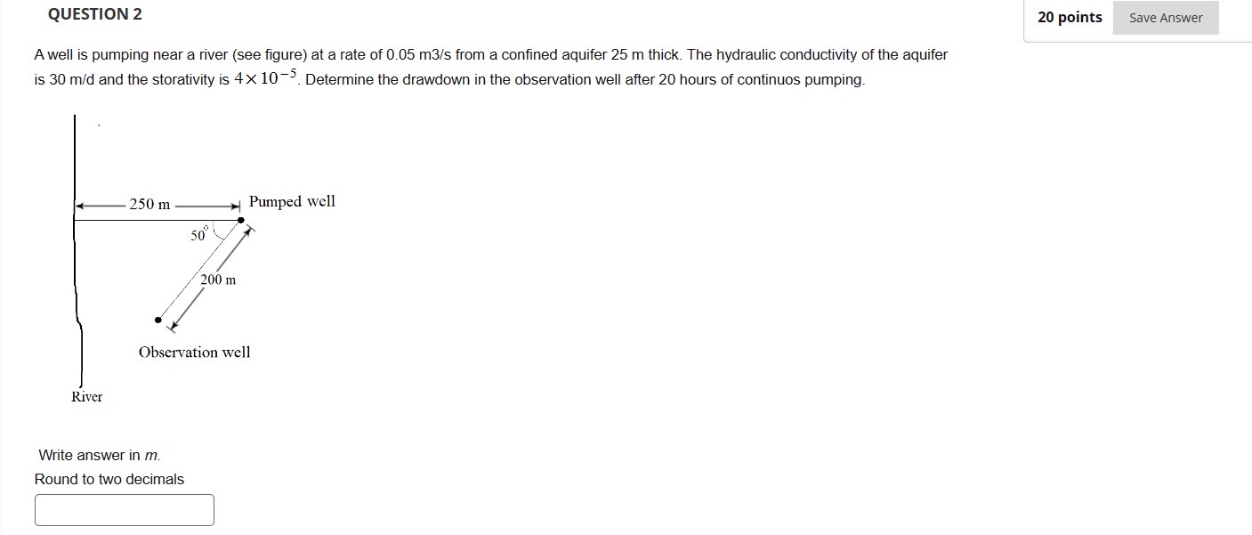 QUESTION 2 2 0 points A well is pumping near a