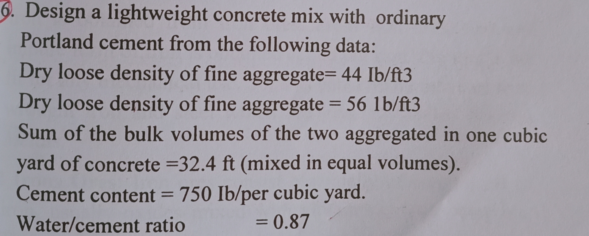 Design a lightweight concrete mix with ordinary