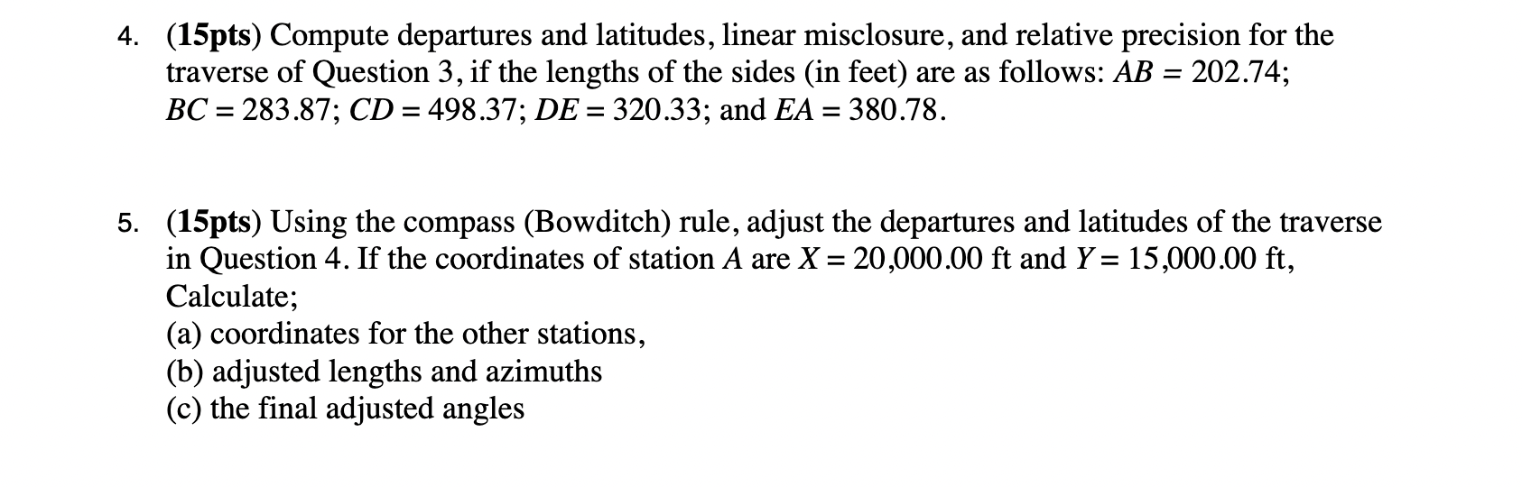 ( 1 5 pts ) Compute departures and latitudes,