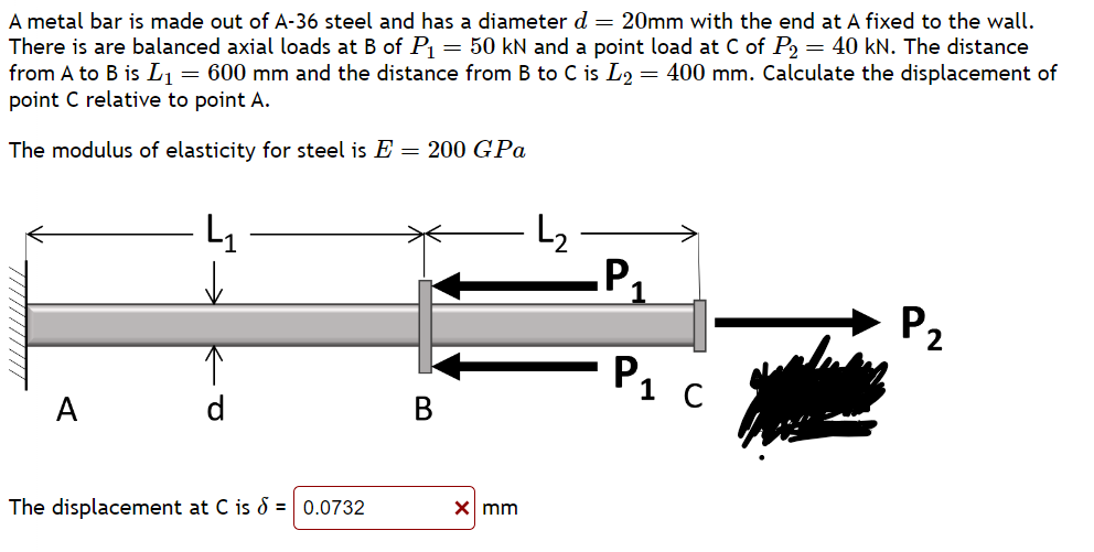 A metal bar is made out of A - 3 6 steel and has