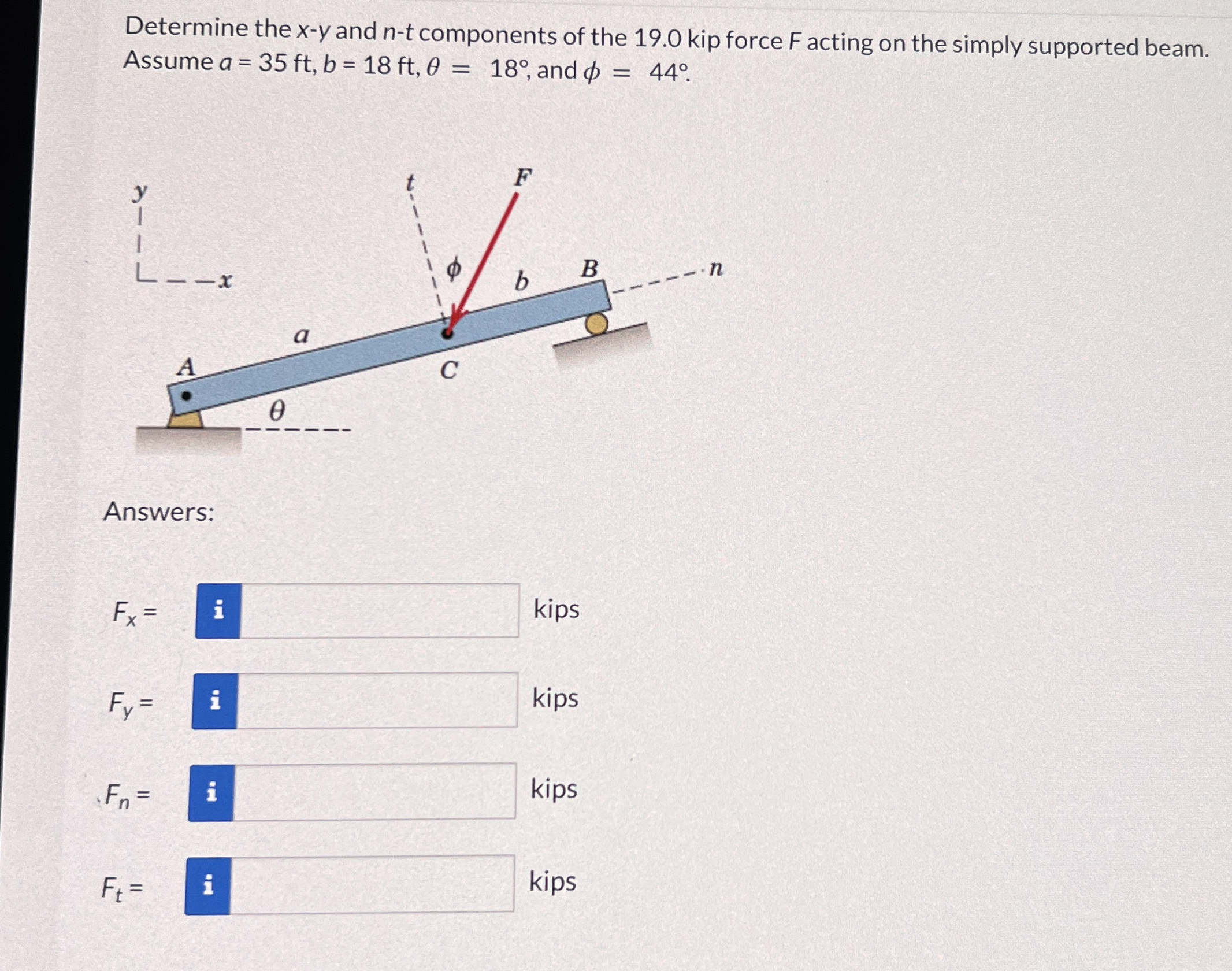 Determine the x - y and n - t components of the 1