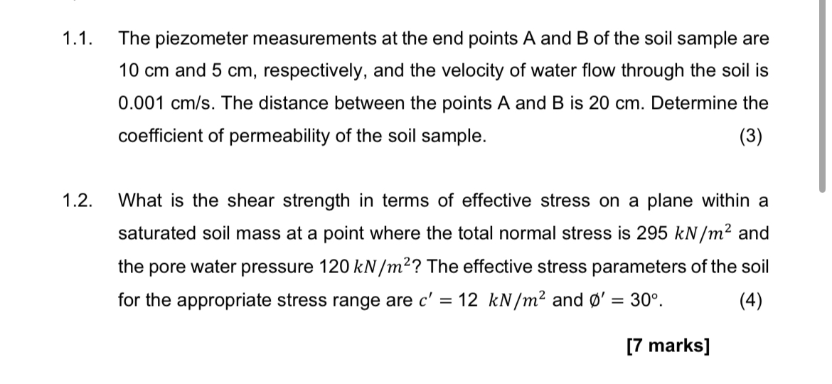 1 . 1 . The piezometer measurements at the end