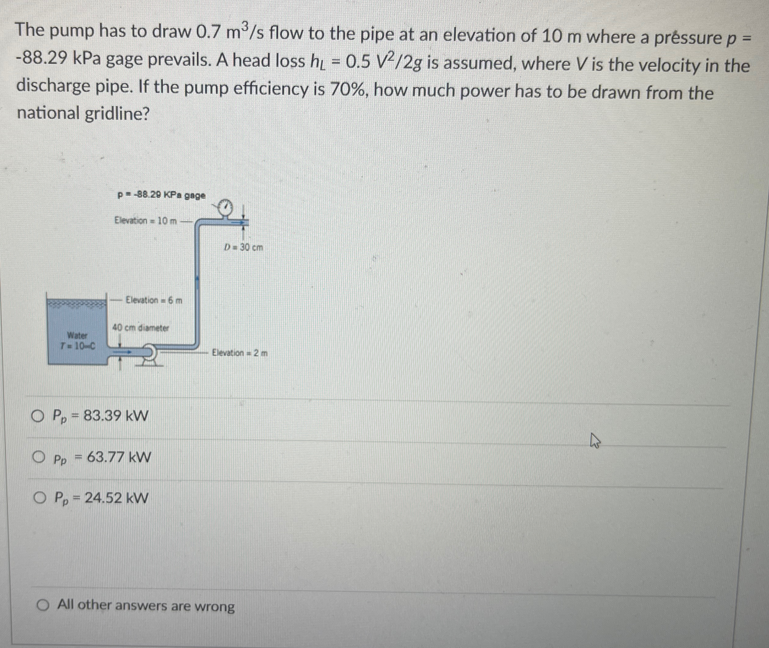 The pump has to draw 0 . 7 m 3 s flow to the pipe