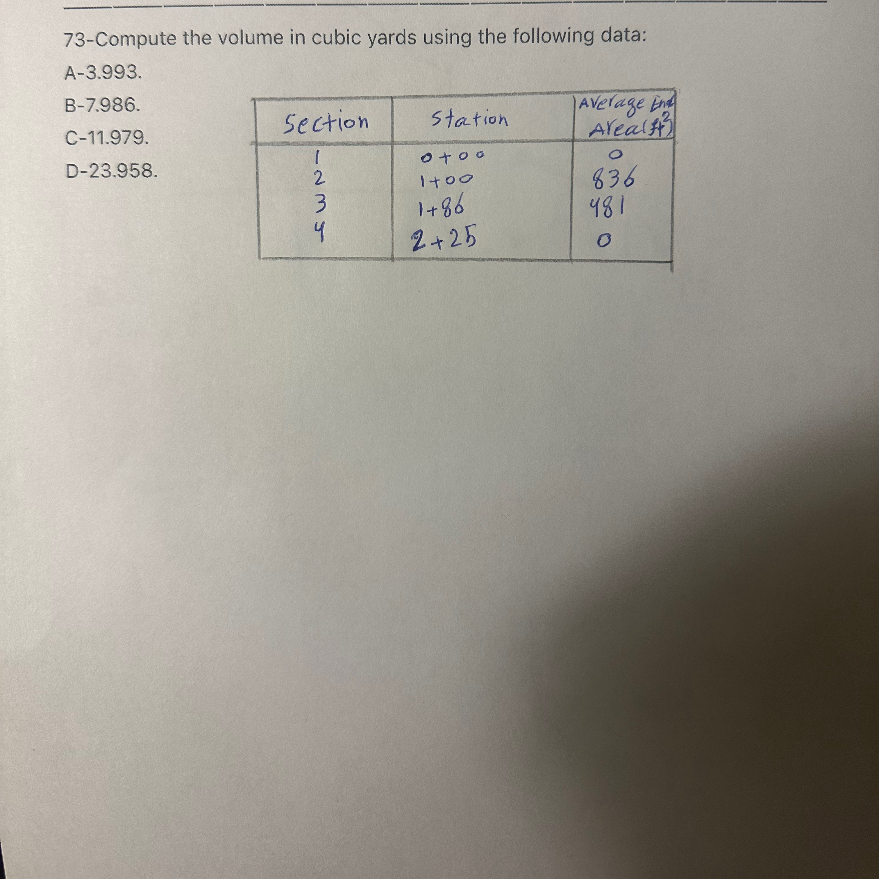 7 3 - Compute the volume in cubic yards using the