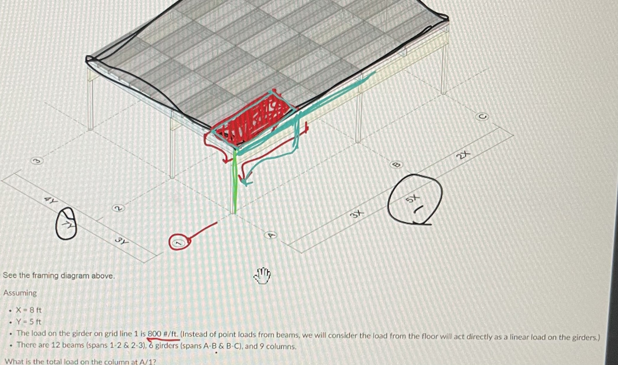 what is the total load on column at A - 1 ?