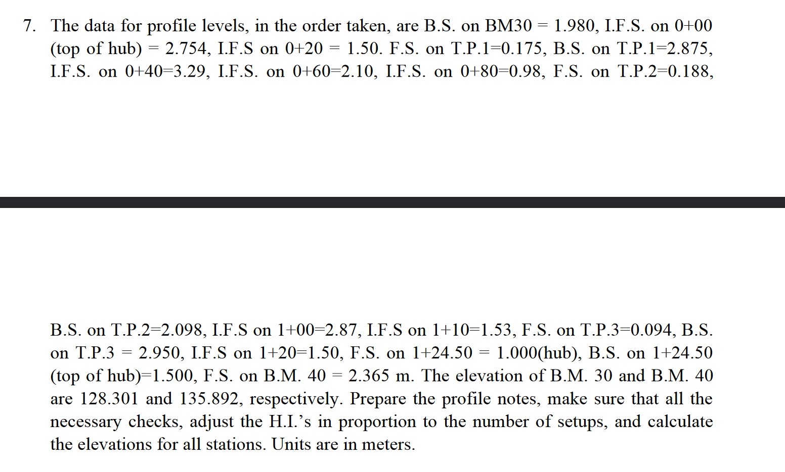 The data for profile levels, in the order taken,