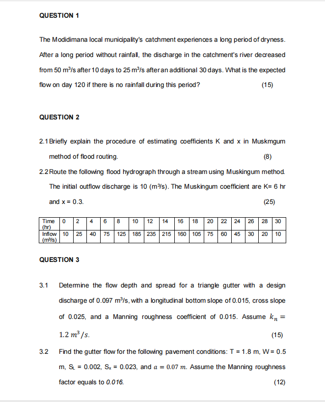 QUESTION 1 The Modidimana local municipality's