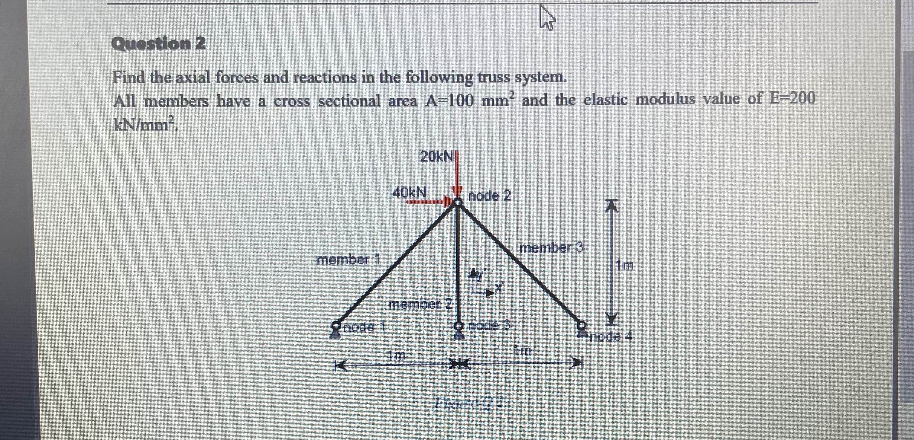 question Cuestion 2 Find the axial forces and