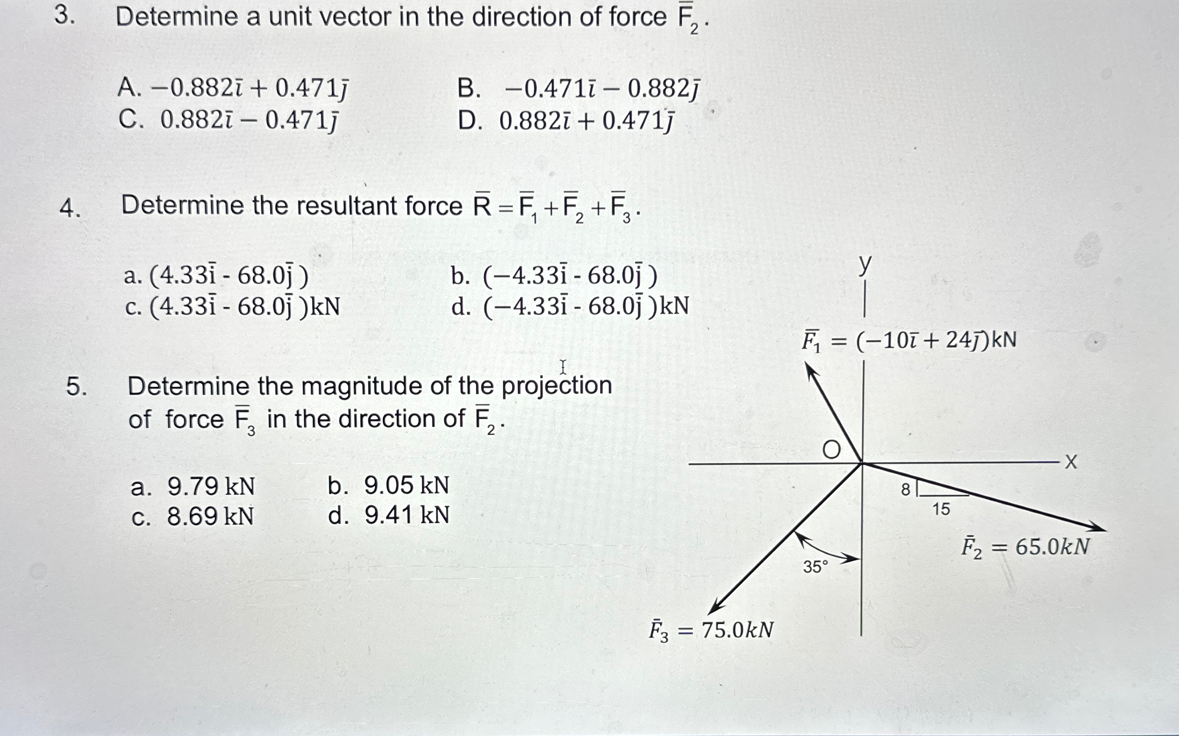 Determine a unit vector in the direction of force