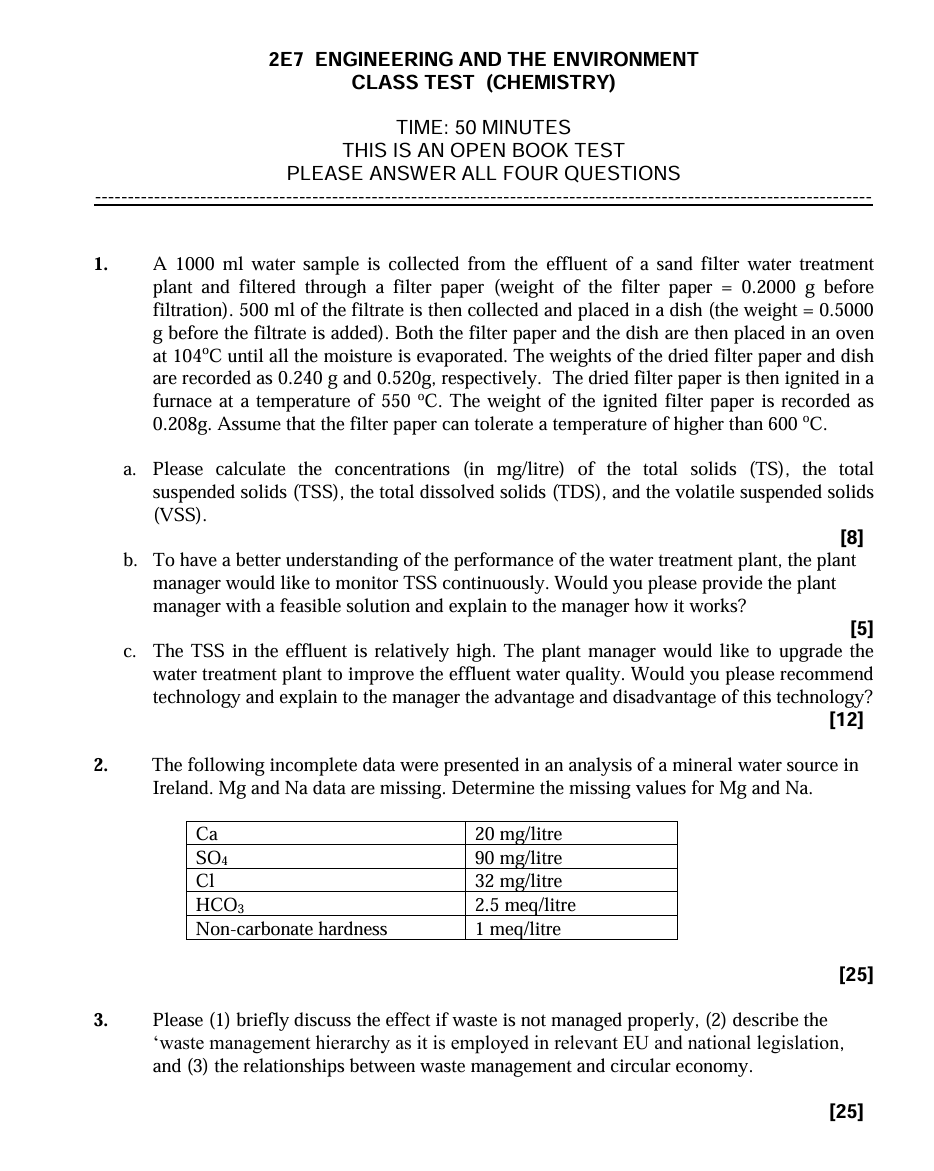 A 1 0 0 0 ml water sample is collected from the