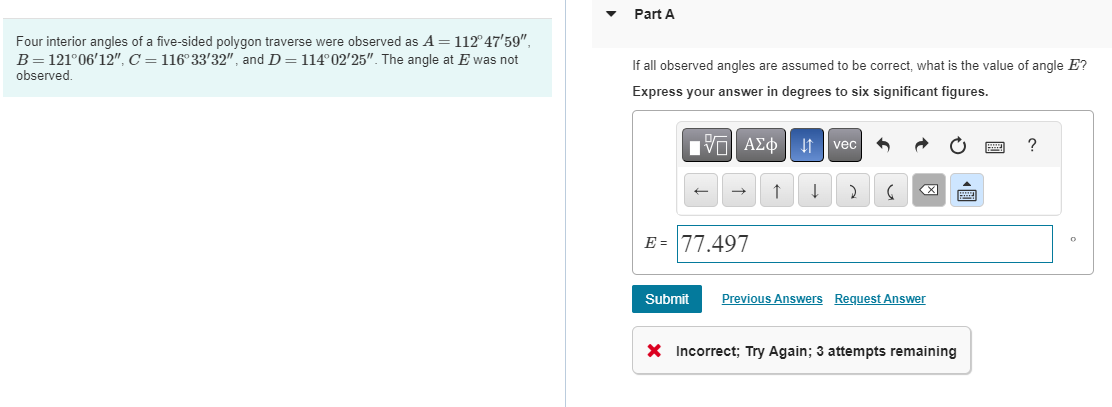 Part A Four interior angles of a five - sided