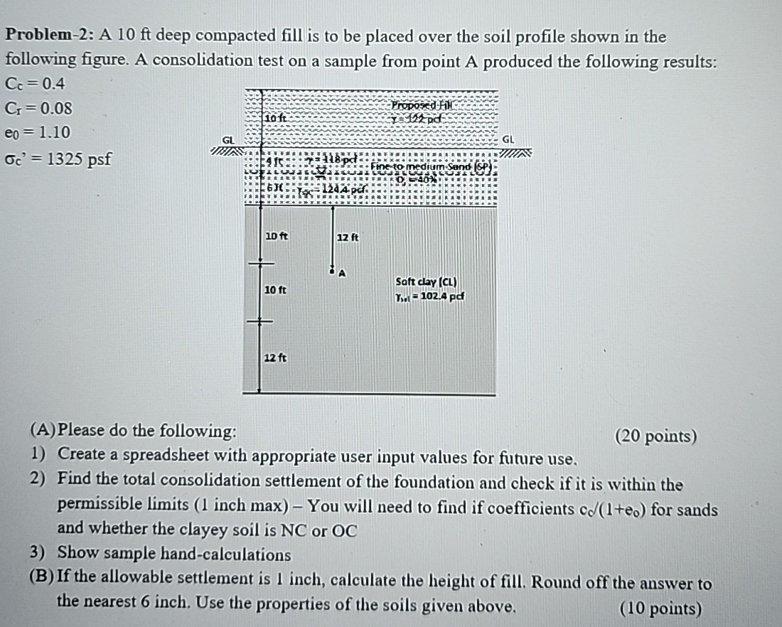 Problem - 2 : A 1 0 f t deep compacted fill is to