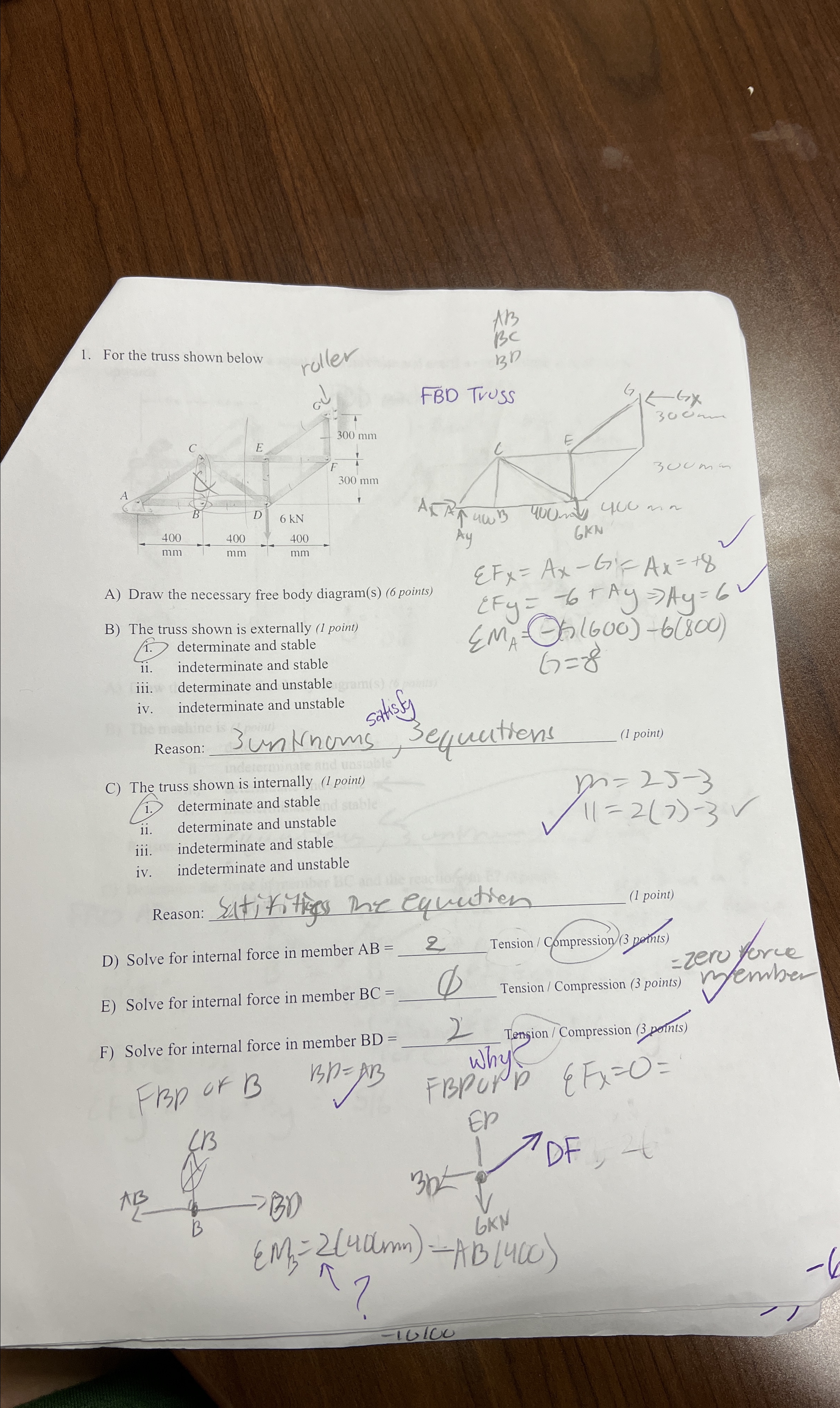 For the truss shown below A B B C A ) Draw the