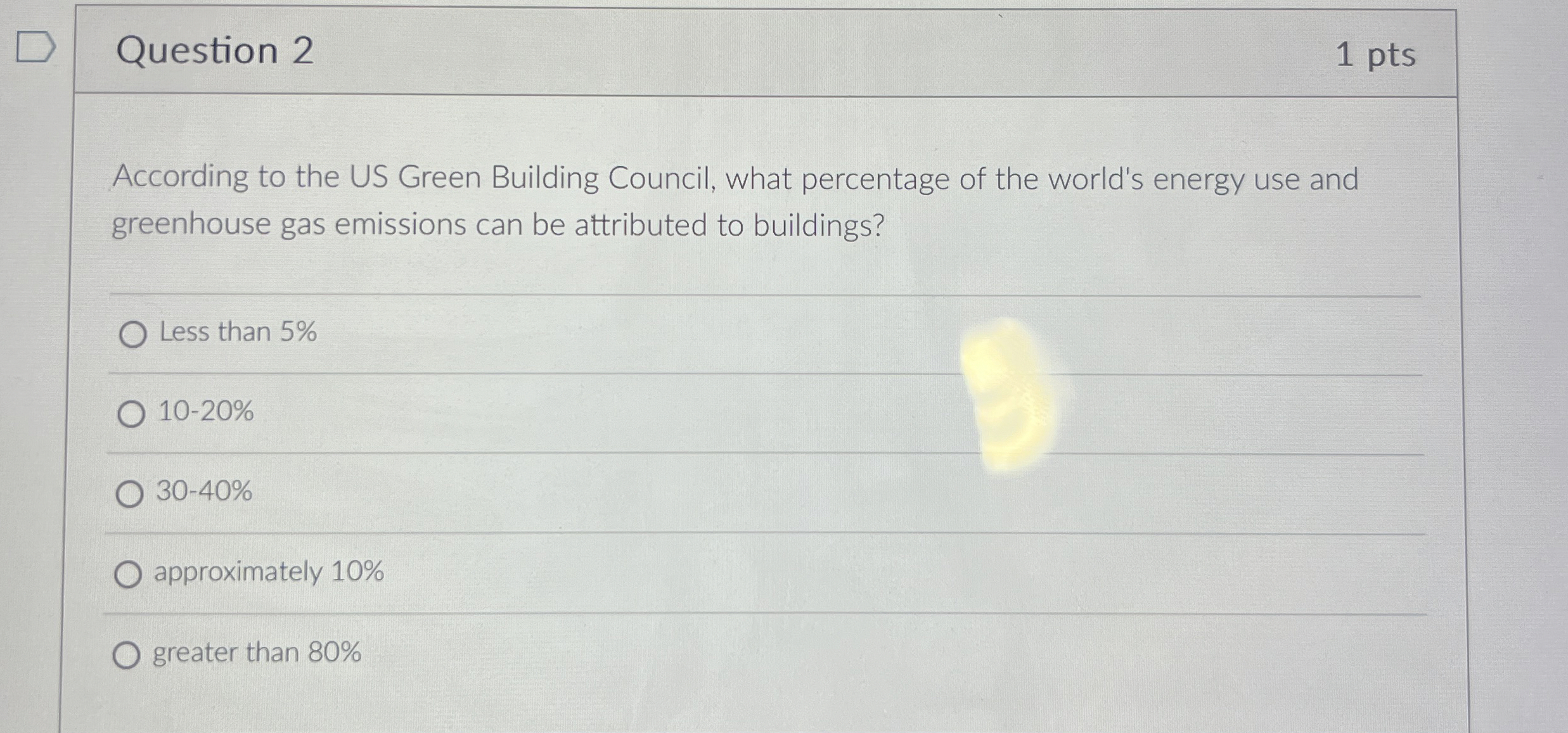 Question 2 1 pts According to the US Green