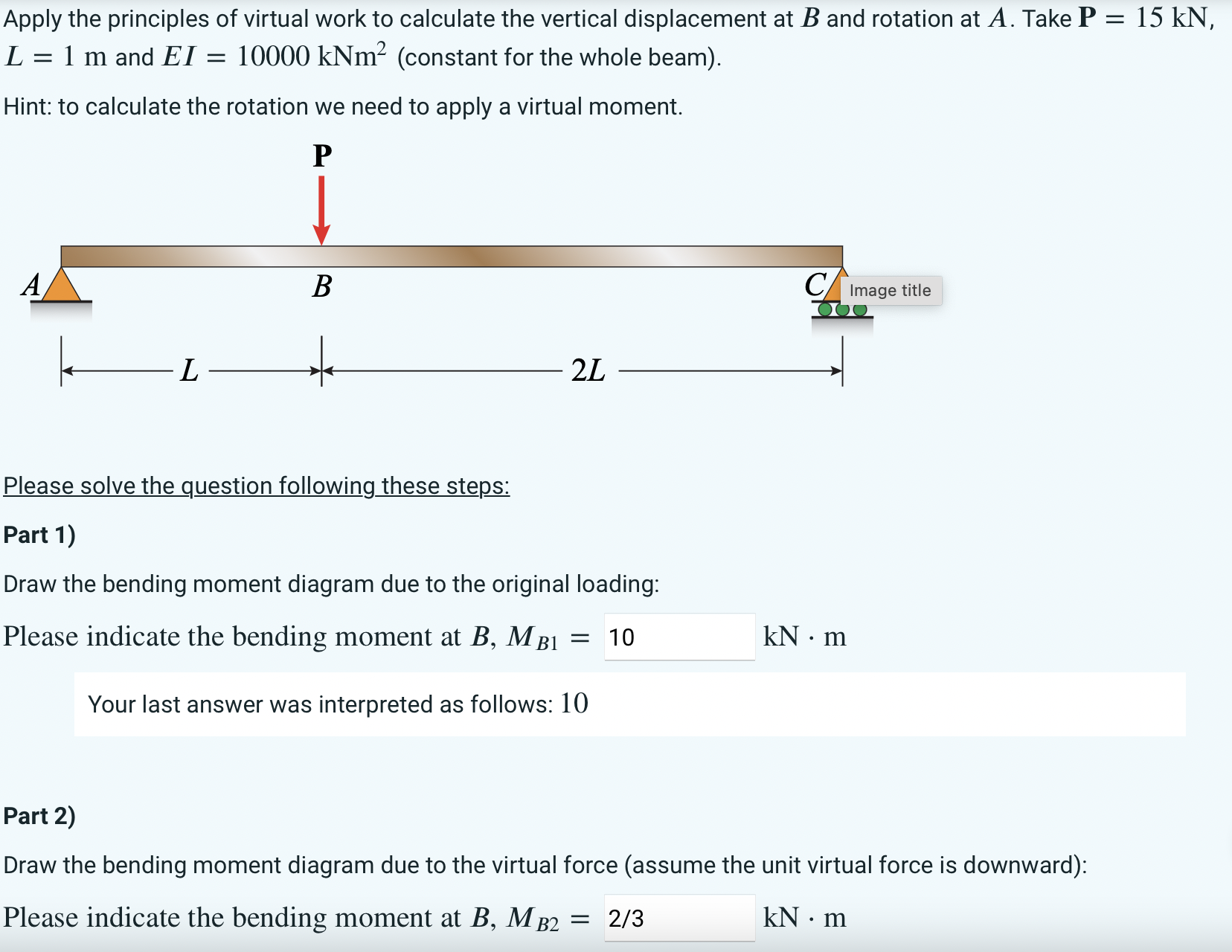 Part 2 ) Draw the bending moment diagram due to