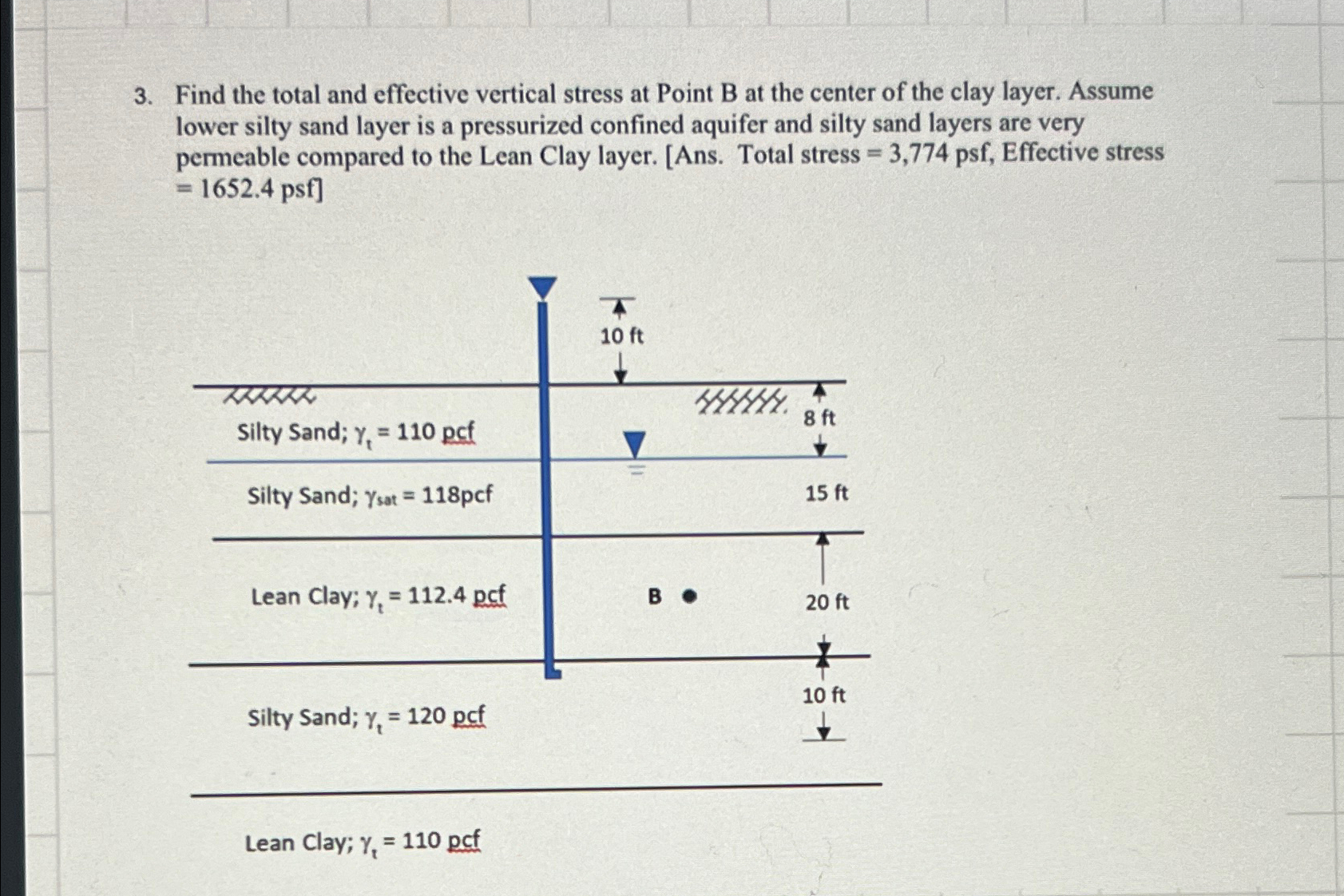 Find the total and effective vertical stress at