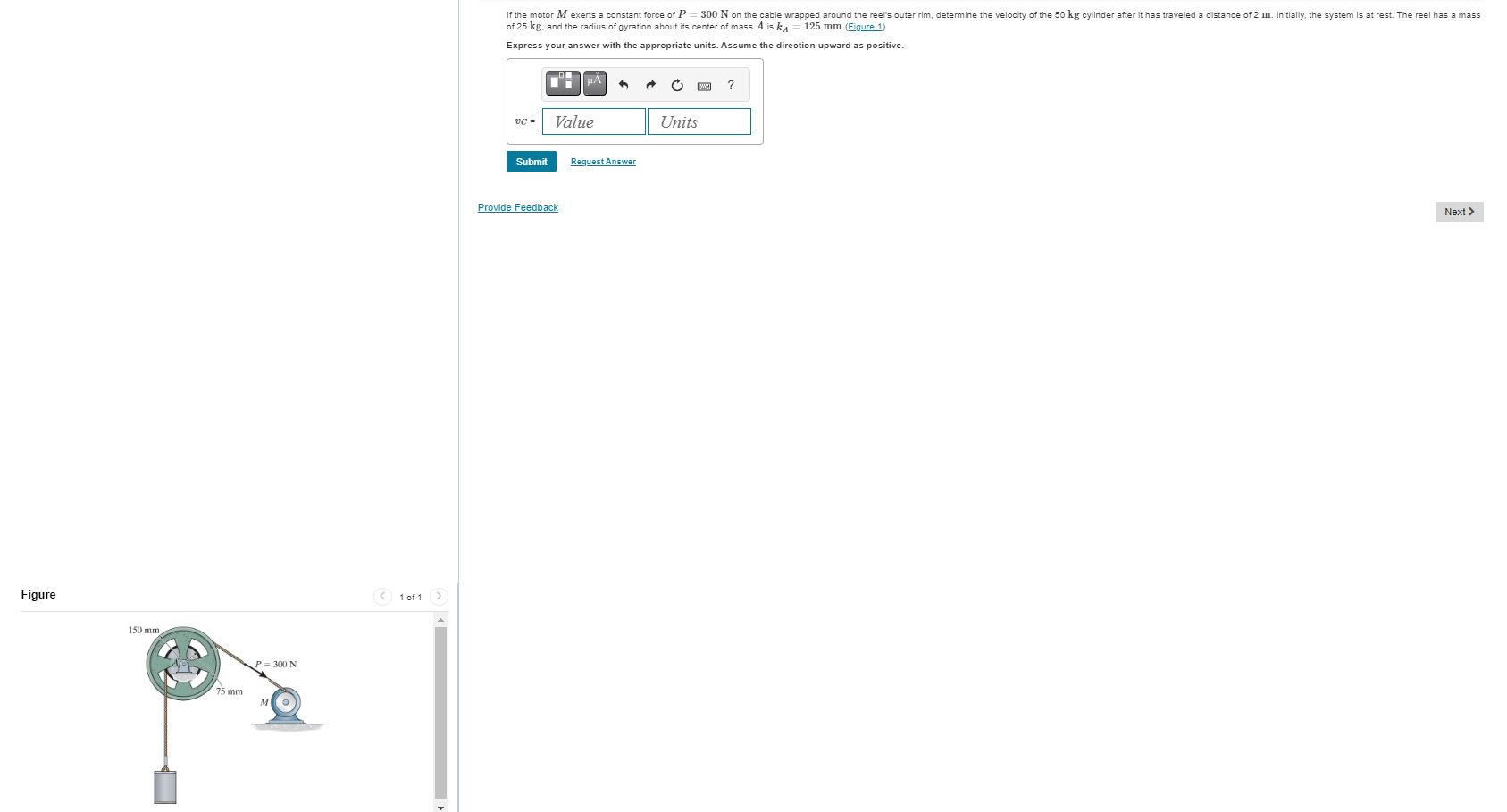 of 2 5 k g . and the radius of gyration about its