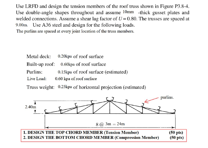 Use LRFD and design the tension members of the