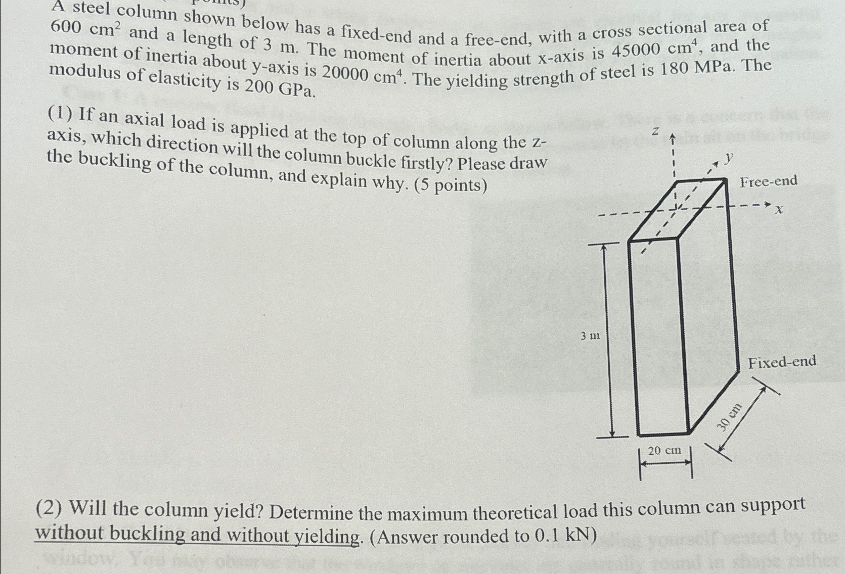 A steel column shown below has a fixed - end and