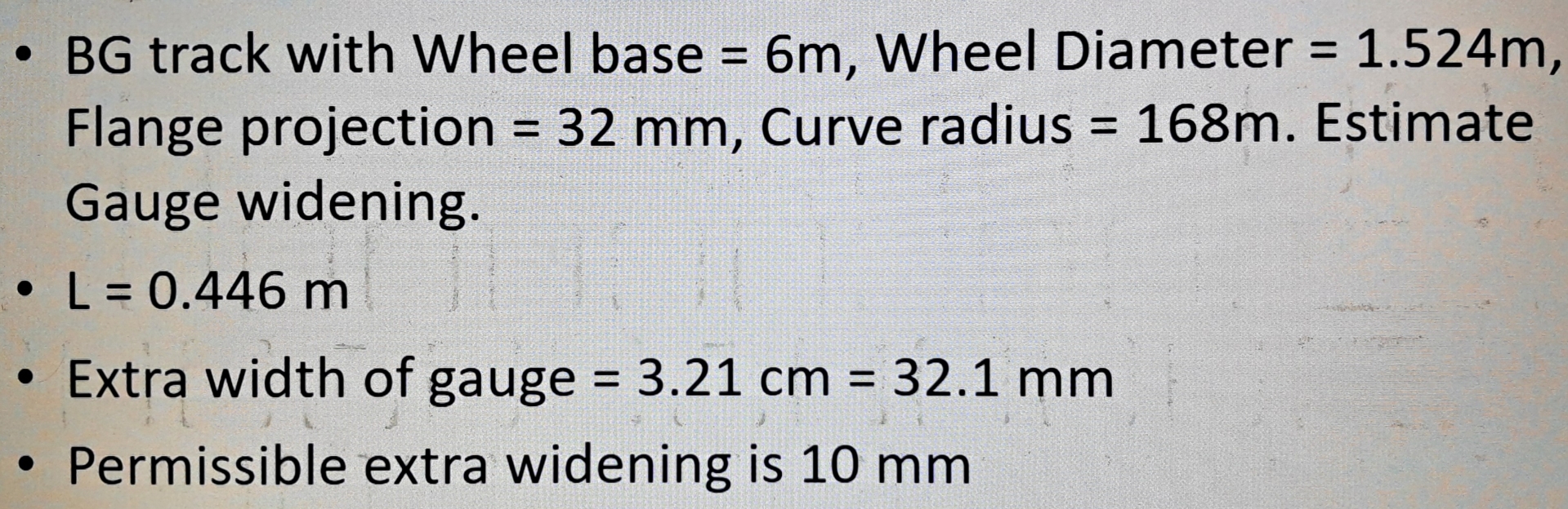 BG track with Wheel base = 6 m , Wheel Diameter =