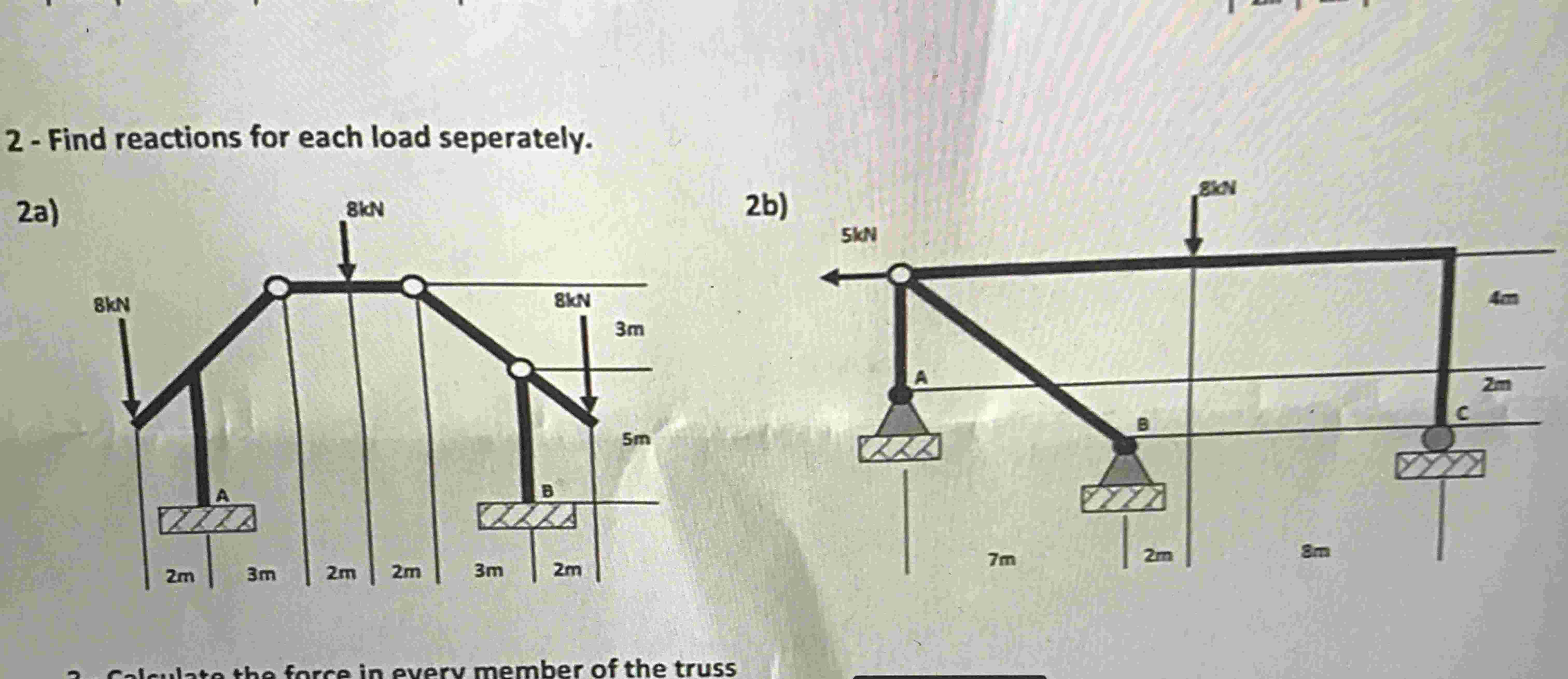 2 - Find reactions for each load seperately. 2 b )