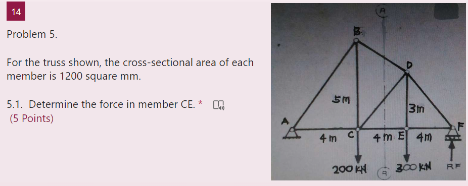 For the truss shown, the cross - sectional area