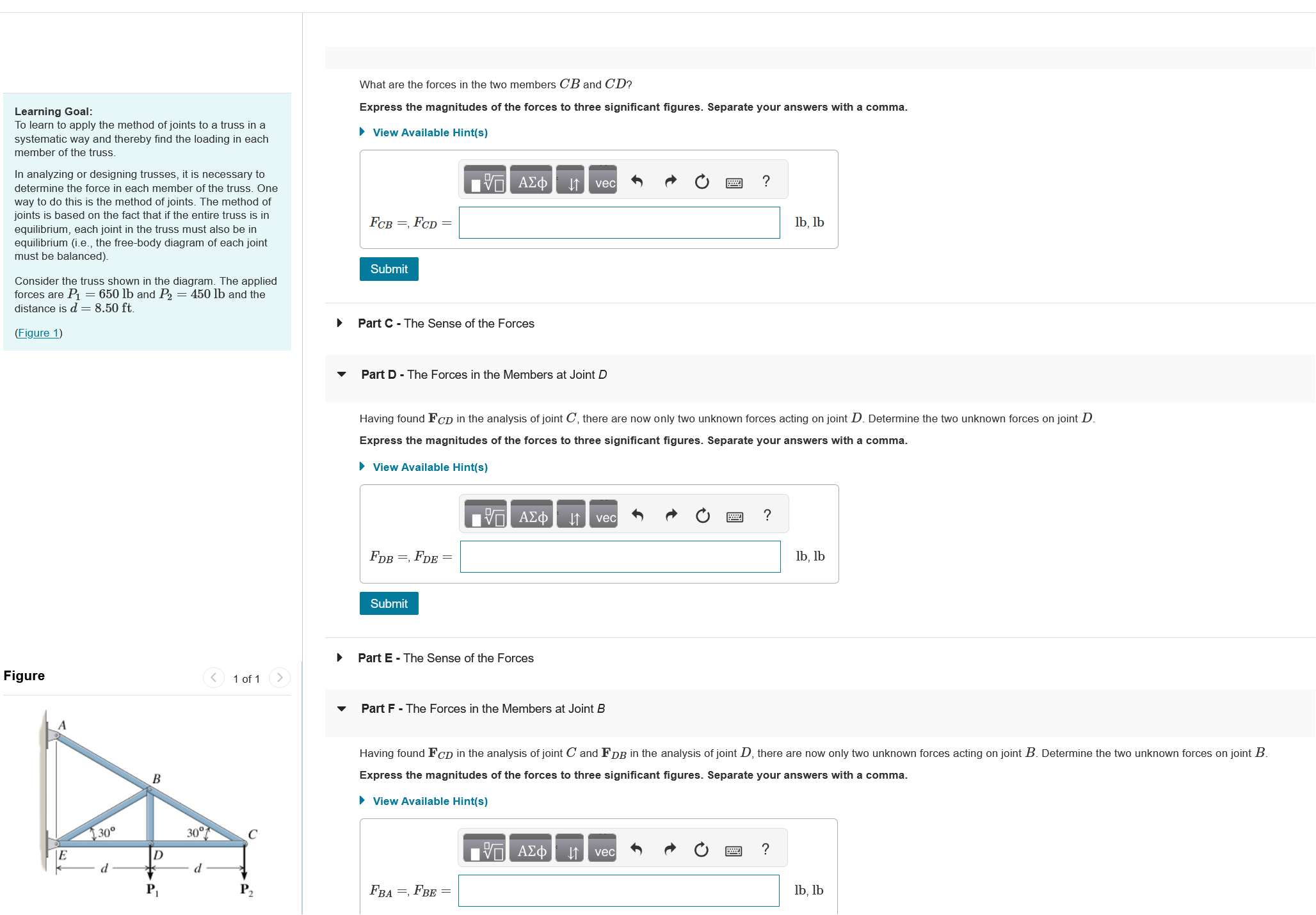 What are the forces in the two members C B and C