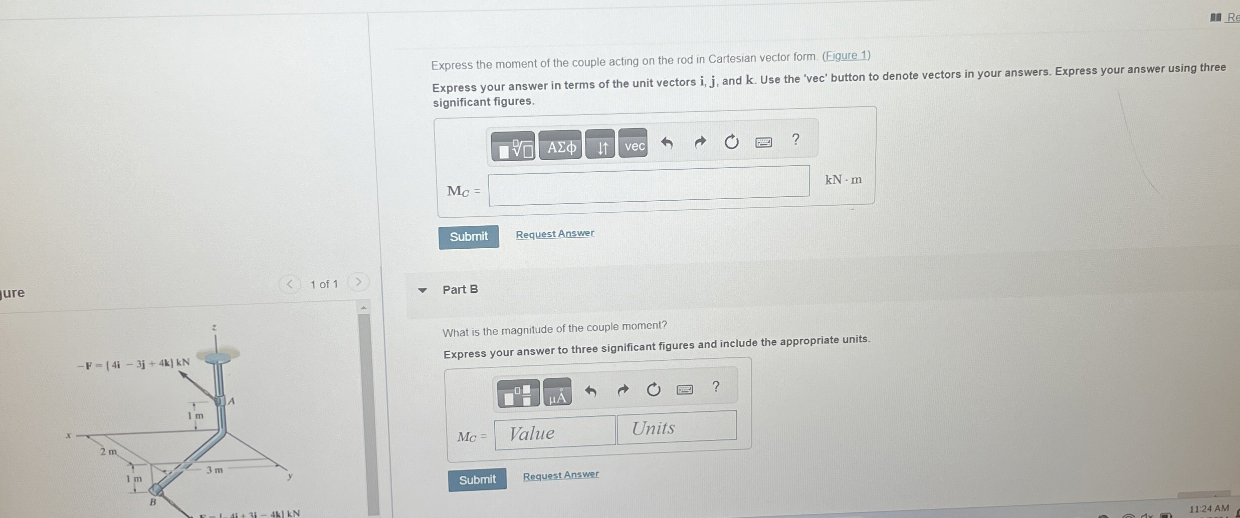 Express the moment of the couple acting on the