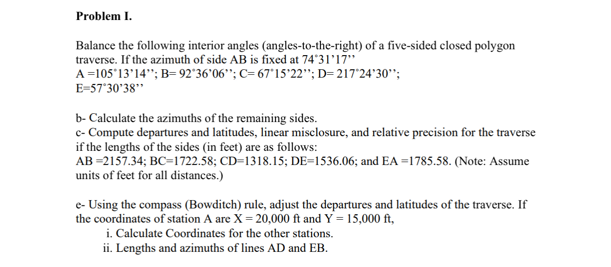 Problem I. Balance the following interior angles