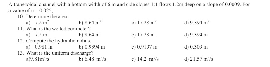 A trapezoidal channel with a bottom width of 6 m