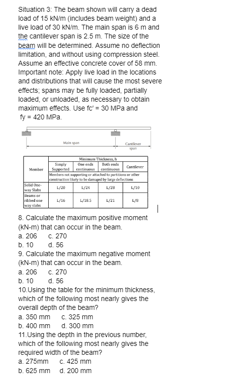 Situation 3 : The beam shown will carry a dead