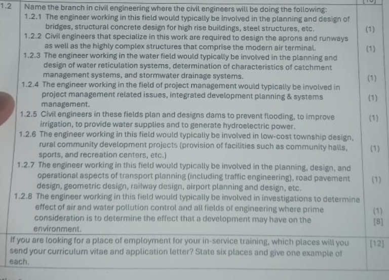 1 . 2 Name the branch in civil engineering where